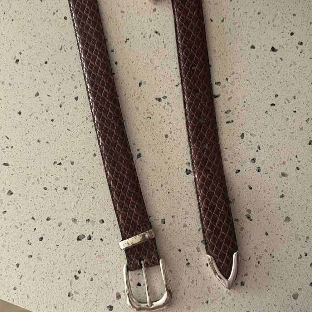 Allen Edmonds Men's Size 44 Brown/Tan Classic Genuine Leather Belt Made In USA